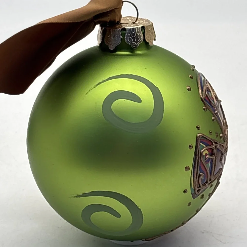 Glass Ornament Christmas Cross Green Glory Haus Brushfire Designs Curl Cross NIB - Picture 7 of 9